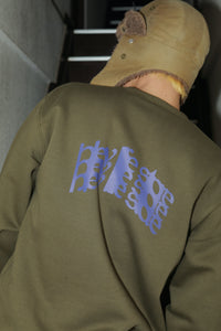 vintage print sweat / olive×blue purple