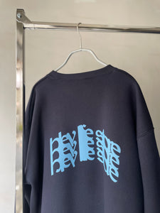 vintage print sweat / navy×light blue