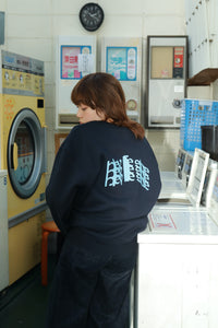 vintage print sweat / navy×light blue